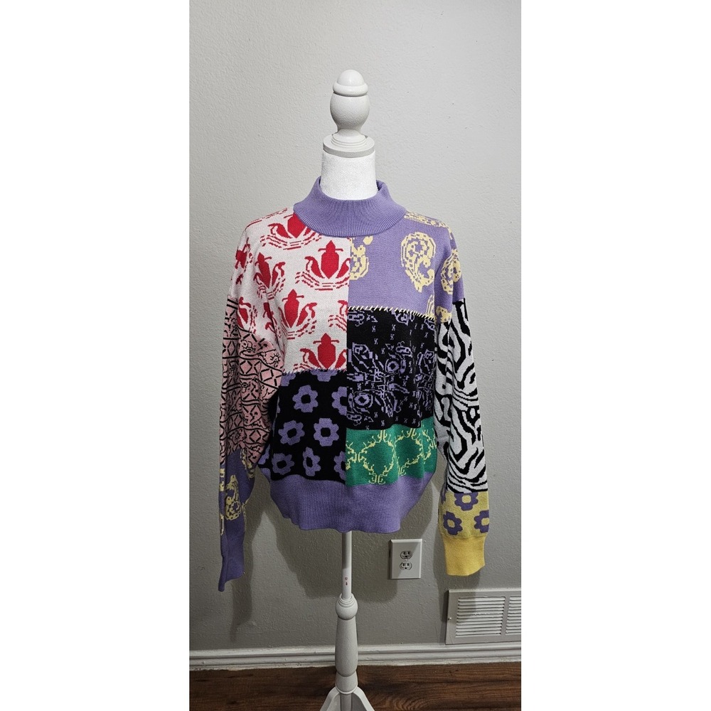 BB Dakota Steve Madden Women's Patchwork Sweater‎ Size XL Multicolor Fun Artsy